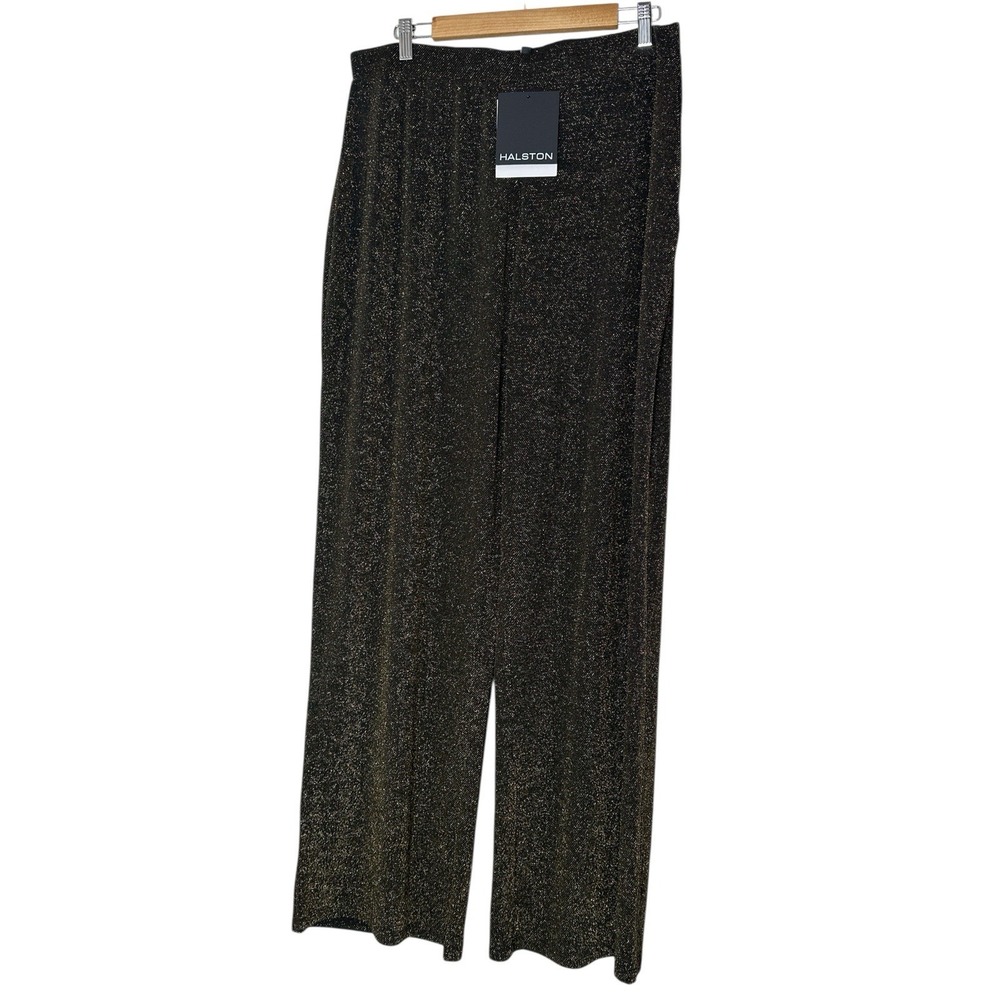 New Halston Metallic Pull-On Wide-Leg Pants XL Elastic Waist Glitter‎ Party